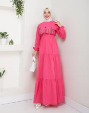 ön nakış detaylı beli gipeli yazlık elbise asm7063 lila 2