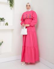 ön nakış detaylı beli gipeli yazlık elbise asm7063 lila 3