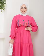 ön nakış detaylı beli gipeli yazlık elbise asm7063 lila 5