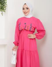 ön nakış detaylı beli gipeli yazlık elbise asm7063 lila 6