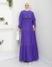 ön nakış detaylı beli gipeli yazlık elbise asm7063 mor