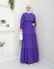 ön nakış detaylı beli gipeli yazlık elbise asm7063 mor 2