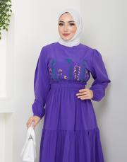 ön nakış detaylı beli gipeli yazlık elbise asm7063 mor 5