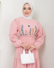 ön nakış detaylı beli gipeli yazlık elbise asm7063 pudra 5