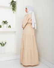 ön nakış detaylı beli gipeli yazlık elbise asm7063 bej 4