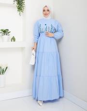 ön nakış detaylı beli gipeli yazlık elbise asm7063 buz mavisi 2