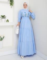 ön nakış detaylı beli gipeli yazlık elbise asm7063 buz mavisi 3
