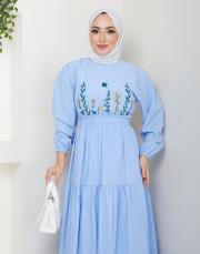 ön nakış detaylı beli gipeli yazlık elbise asm7063 buz mavisi 5