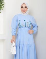 ön nakış detaylı beli gipeli yazlık elbise asm7063 buz mavisi 6