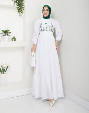 ön nakış detaylı beli gipeli yazlık elbise asm7063 beyaz