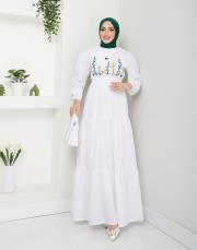 ön nakış detaylı beli gipeli yazlık elbise asm7063 beyaz 2
