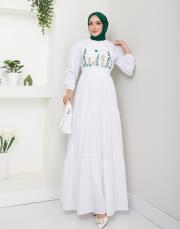ön nakış detaylı beli gipeli yazlık elbise asm7063 beyaz 3