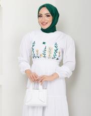 ön nakış detaylı beli gipeli yazlık elbise asm7063 beyaz 5