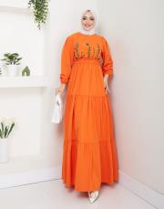 ön nakış detaylı beli gipeli yazlık elbise asm7063 oranj