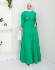 ön nakış detaylı beli gipeli yazlık elbise asm7063 pers yeşili