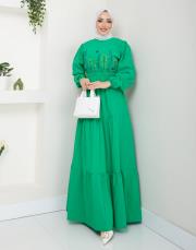 ön nakış detaylı beli gipeli yazlık elbise asm7063 pers yeşili 2