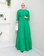 ön nakış detaylı beli gipeli yazlık elbise asm7063 pers yeşili 3