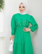 ön nakış detaylı beli gipeli yazlık elbise asm7063 pers yeşili 5
