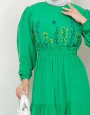 ön nakış detaylı beli gipeli yazlık elbise asm7063 pers yeşili 6