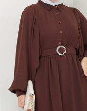 balon kol yazlık elbise asm140 kahve 3