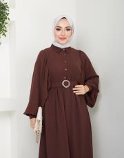 balon kol yazlık elbise asm140 kahve 5