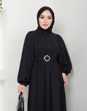 balon kol yazlık elbise asm140 siyah 4