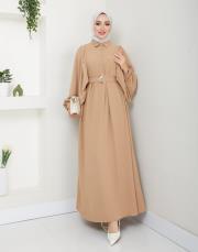 balon kol yazlık elbise asm140 bej 2