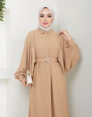 balon kol yazlık elbise asm140 bej 3