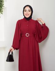 balon kol yazlık elbise asm140 bordo 3