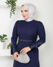 krep kol detaylı yazlık elbise asm174 lacivert 3