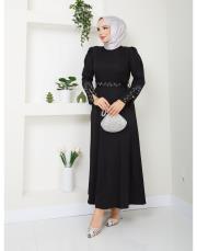 krep kol detaylı yazlık elbise asm174 siyah 3