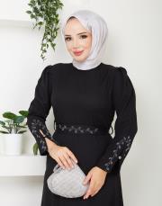 krep kol detaylı yazlık elbise asm174 siyah 5