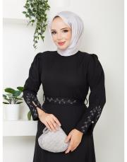 krep kol detaylı yazlık elbise asm174 siyah 6