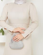 krep kol detaylı yazlık elbise asm174 bej 3