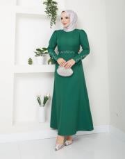 krep kol detaylı yazlık elbise asm174 zümrüt