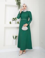 krep kol detaylı yazlık elbise asm174 zümrüt 2