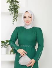 krep kol detaylı yazlık elbise asm174 zümrüt 6