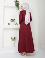 krep kol detaylı yazlık elbise asm174 bordo 4