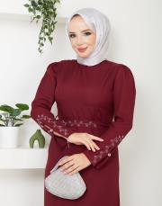 krep kol detaylı yazlık elbise asm174 bordo 5