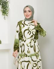 desenli viscon yazlık elbise asm208 haki 5