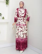 desenli viscon yazlık elbise asm208 bordo