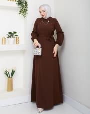 yaka detaylı elbise asm244 kahve 7