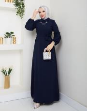 yaka detaylı elbise asm244 lacivert