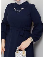 yaka detaylı elbise asm244 lacivert 4