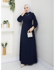 yaka detaylı elbise asm244 lacivert 8