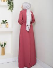 yaka detaylı elbise asm244 pudra 3