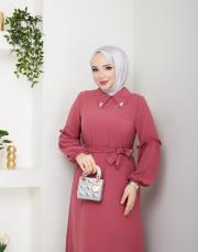 yaka detaylı elbise asm244 pudra 5