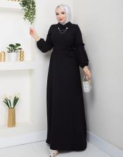 yaka detaylı elbise asm244 siyah