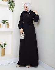 yaka detaylı elbise asm244 siyah 6