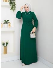 yaka detaylı elbise asm244 zümrüt 2